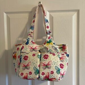 NWT~Hobby Lobby Multi Colored Butterfly Yarnology Fabric Multi Pocket Tote Bag.